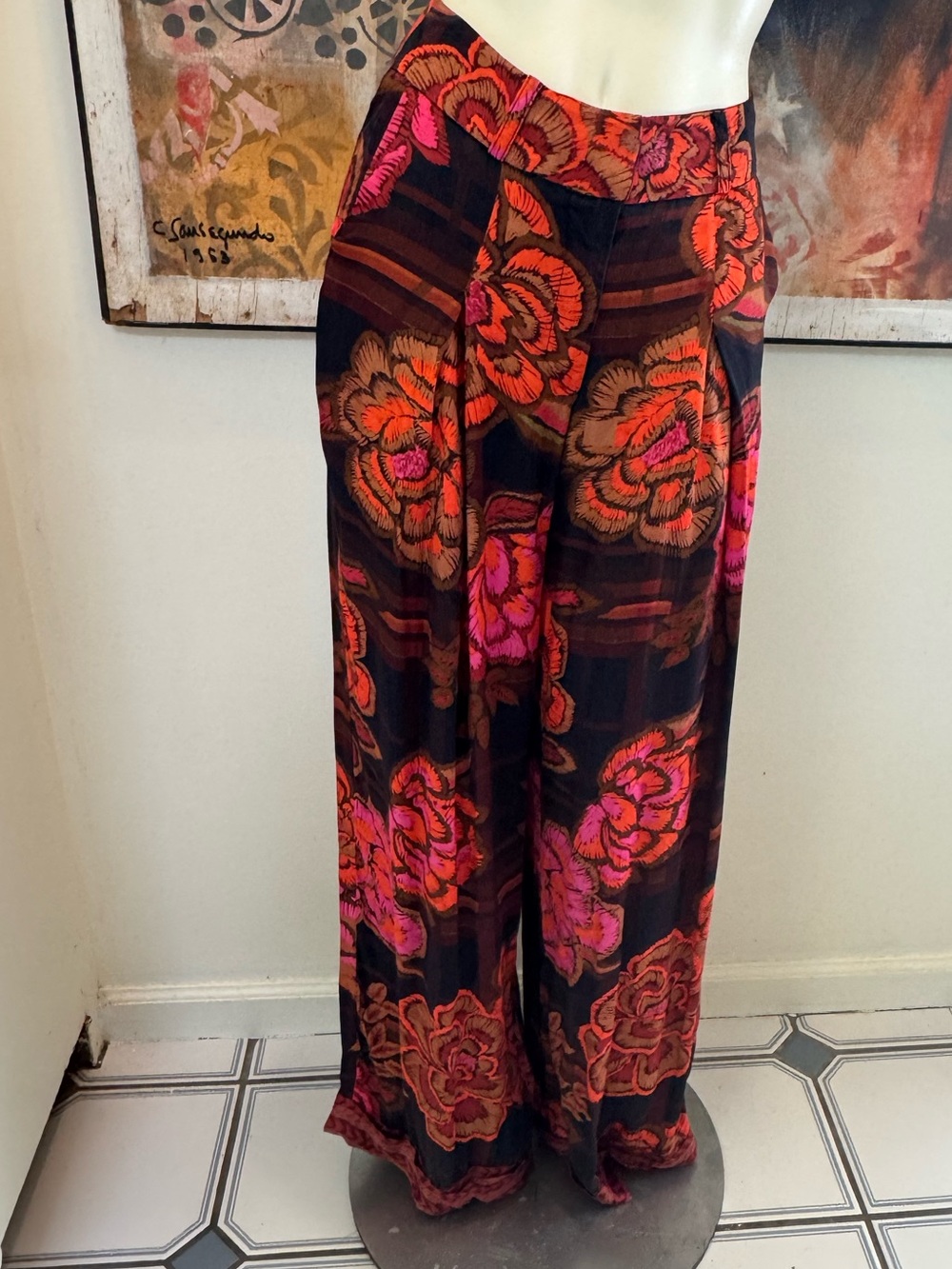 FARM for Anthropologie funky Vintage viscose patterned festival cuffed BoHo pant